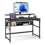 Mondeer Computer Desk, Workstation Writing Desk with 2 Adjustable Storage Shelves and Large Monitor Stand, Space Saving for Home Office Studio, 120 x 60 x 90 cm, Black