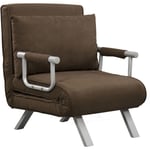 Homcom - Fauteuil chauffeuse canapé-lit convertible 1 place déhoussable grand confort coussin pieds accoudoirs métal suède marron