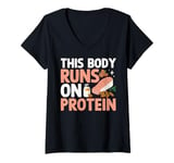 Womens This Body Runs on Protein Weight Lifting V-Neck T-Shirt