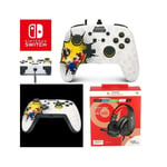 CASQUE SWITCH ROUGE NOIR + Manette filaire SWITCH MARIO Bob-omb Blast Officielle Nintendo Câble USB détachable