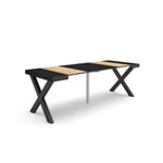 Table console extensible, 220, pour 10 personnes, 222x90x77cm, Pieds bois massif, couleur Chêne et noir