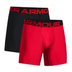 Men's Underwear Under Armour Tech 6In 2 Pack Bottoms in Red and Black