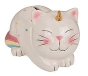 Dekohelden24 Tirelire en céramique en Forme de Chat Licorne – Tirelire pour Chat – Saving-Box – Dimensions L/l/H : env. 17 x 12 x 12 cm - Blanc Multicolore