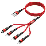 RAVIAD Multi Charger Cable, 4 in 1 Charger Cable 3A USB Fast Charging Cord Nylon Braided with Micro USB Type C Lightning Cable Connector for iPhone, Android Samsung Galaxy, LG-Red [1.2M]