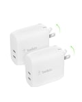 Belkin 40W Dual Port USB C Wall Charger - USB Type C Charger Fast Charging for iPhone 14, 14 Pro, 14 Pro Max, 13, 13 Pro, 13 Pro Max, Galaxy S21 Ultra, iPad, AirPods & More - USBC Charger (2-Pack)