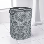 Pop-up Laundry Bin - Grey Rattan Print - Collapsible for Travel & Home Laundry