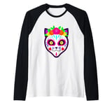 mexican halloween cat sugar skull purple skeleton gothic Raglan Baseball Tee