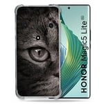 Cokitec Coque Renforcée pour Honor Magic 5 Lite Animal Chat Gris