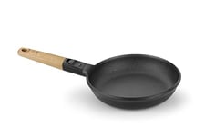 BRA Market | Poêle 20 cm, fonte d’aluminium, poignée amovible en bois naturel, tricouche antiadhésive sans PFOA, adapté à tous les types de cuisines, y compris l’induction.