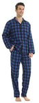 YUSHOW Ensembles de Pyjama Homme à Carreaux Coton Vêtements de Nuit Manche Longue Haut et Bas, Plaid Bleu Noir, L