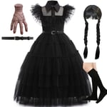 Girls Wednesday Dress - Addams Family Halloween Costume for Kids' Cosplay