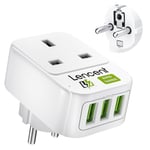 UK to EU Euro Europe Plug Adapter with 3 USB Ports, LENCENET Grounded European Travel Adapter with 3 USB Ports for Spain Germany France Portugal Greece Russia Netherlands Turkey and more (Type E/F)