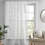 Dreams & Drapes - Rideau Voilage Simple pour fenêtres 140 x 228 cm - Rideau en Voile pour Chambre/Salon - Rideau Transparent Floral et Feuilles - Rideau Transparent Floral Blanc -Voilages intérieurs