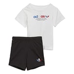 adidas Mixte bébé Short Tee Set Survtement, Top:white/Black Bottom:black, 9 mois EU