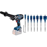 Bosch Professional BITURBO cordless impact drill GSB 18V-150 C (without batteries & charger) + 7X Expert SelfCut Speed flat milling bit set (for soft wood, coarse chipboard, Ø 16-32 mm, accessories)