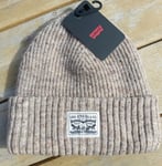 Genuine LEVI'S Beige Fleck Cuff BEANIE 8% Wool Hat Toque Winter Mens Womens Tag