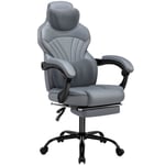 HLONONE Chaise Gaming Ergonomique, Fauteuil Gamer avec Appui-tÊte et Support Lombaire avec Repose-Pieds TÉlescopique, Gris