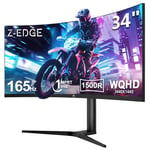 Z-Edge Écran PC Gamer Incurvé 34'', 3440x1440, 165Hz, 1ms, Hauteur & Inclination Réglable, Moniteur Ultrawide 21:9 avec DP Câble, AMD FreeSync, 1500R VA, 2*HDMI2.0& 2*DP1.4, RGB, VESA 100 * 100mm