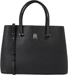 Tommy Hilfiger Femme Sac Emblem Satchel avec Poches Intérieures, Multicolore (Black), Taille Unique