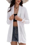 Gyabnw Cardigan Femme, Bolero Femme Chic et Elegant, Translucide Léger Respirant Gilet Long, Blanc, L