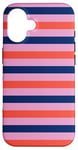 Coque pour iPhone 16 Rose Orange rayé Girly Esthétique Preppy Blue Navy Stripes