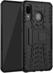 Double Couche 2 En 1 Hybride Couverture Blindée Robuste Defender Cover Avec Fonction Support Etui De Protection De Résistance Aux Chocs Pour Samsung Galaxy A30 / Samsung Galaxy A20 Noir