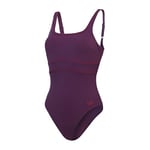 Speedo Maillot de Bain 1 Pièce Effet Galbant Contoureclipse, Maillot de Bain pour la Plage et Les Vacances Maillot de Bain pour Femme, Prune Dandy/Rouge Basque, 32