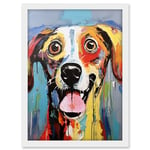 Artery8 Colourful Dog Portrait Artwork by Jason Brydson Happy Face Oil Painting Bold Bright Vibrant Artwork Framed A3 Wall Art Print