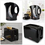 Black 1.7L 2200W Cordless Electric Jug Kettle + 2 Slice Wide Slot Toaster Set