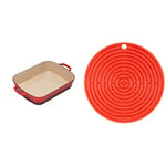 Le Creuset Signature Enamelled Cast Iron Rectangular Roasting Dish, 33 cm, 4.9 litres, Cerise, 20184330602422 & Le Creuset Cool Tool, Pot Holder/Trivet, Silicone, Round, 20 cm, Volcanic