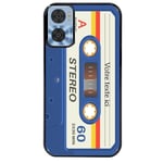 Coque noire pour Moto E13 cassette bleu avec votre texte