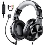 Black-Gray Oneodio  casque gaming de jeu filaire 3.5mm sur l'oreille avec Microphone détachable pour PC, ordinateur, PS4, Xbox ecouteurs avec fil gamer ""Nipseyteko