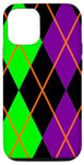 Coque pour iPhone 12/12 Pro Clowncore Halloween Losanges Plaid Violet Vert Clown Jester