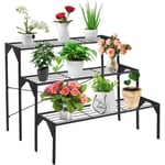 RELAX4LIFE Étagère Plante en Fer à 3 Niveaux, Support pour Pot Plante pour Jardin, Escalier Plante Charge Max 30KG, 85x66x66CM