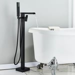 Black Free Standing Floor Mount Bathtub Taps Faucet Bath Shower System Set Mixer