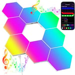 8PCS Panneaux LED Hexagonaux Muraux 5.9" – Lampe Gaming RGB Modulable, Synchronisation Musicale, Contrôle via App & Télécommande, DIY Créatif pour Décoration Murale