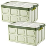 Tuevob Collapsible Storage Boxes Crates 2 Pack 30L Lidded Storage Bins Plastic Tote Storage Box Container Stackable Folding Utility Crate for Clothes, Toy, Books,Snack, Shoe Grocery Storage Bin-Green