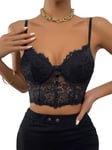 GORGLITTER Women's Floral Lace Bustier Cami Tops Deep V Neck Sleeveless Corset Crop Top Black M