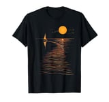 Sailboat Minimalism Sketch Horizon Line Sunset T-Shirt