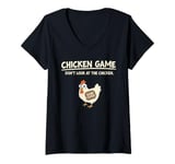 Womens Funny Chicken Game Don't Look Design V-Neck T-Shirt