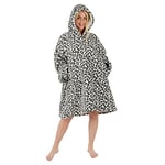 Hodge and Hodge Adults Unisex Hoodie Blanket Sweatshirt Sherpa Fleece Oversize Top Black White Leopard