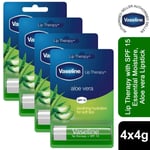 Vaseline Lip Therapy With Petroleum Jelly Balm Sticks, Aloe Vera, 4 Pack, 4gm