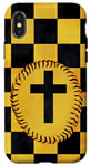 Coque pour iPhone X/XS Coque Pop Art jaune motif damier baseball