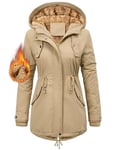 Vancavoo Womens Parka Winter Coats Waterproof Jacket Hooded Coat Fleece Lined Jacket Ladies Arctic Velvet Warm Outdoor Windbreaker Hoodies zip up Sweatshirt Outwear with Pockets(khaki,L)