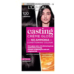 L’Oréal Paris Ammonia Free Semi-Permanent Hair Dye, 100 Liquorice, Glossy Hair Colour, Natural Looking Finish, For up to 28 Shampoos, Casting Crème Gloss, 1 Application