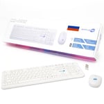 Simpletek - Kit souris et clavier sans fil 2.4G Disposition RU Russe | Russian Keyboard QWERTY avec pavé numérique souris ergonomique 3 touches récepteur USB