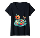 Womens Happy Summerween Summer Halloween Ghost V-Neck T-Shirt