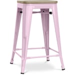 Tabouret de bar design industriel - bois et acier - 61cm - Stylix Rose pâle