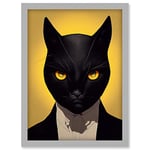 Doppelganger33 LTD Le Chat Noir Black Cat Tuxedo Yellow Portrait Artwork Framed Wall Art Print A4