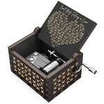 Huntmic Can't Help Falling in Love Wood Music Box, Antique Engraved Musical Boxes Case for Birthday Present Kid Toys Hand-Operated (Black)